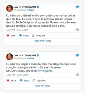 BBB23 - Pressionada, Lexa se pronuncia sobre comportamento do marido: "Eu não sou o Guimê" (Foto: Reprodução / Twitter) BBB23 - Pressionada, Lexa se pronuncia sobre comportamento do marido: "Eu não sou o Guimê" (Foto: Reprodução / Twitter)