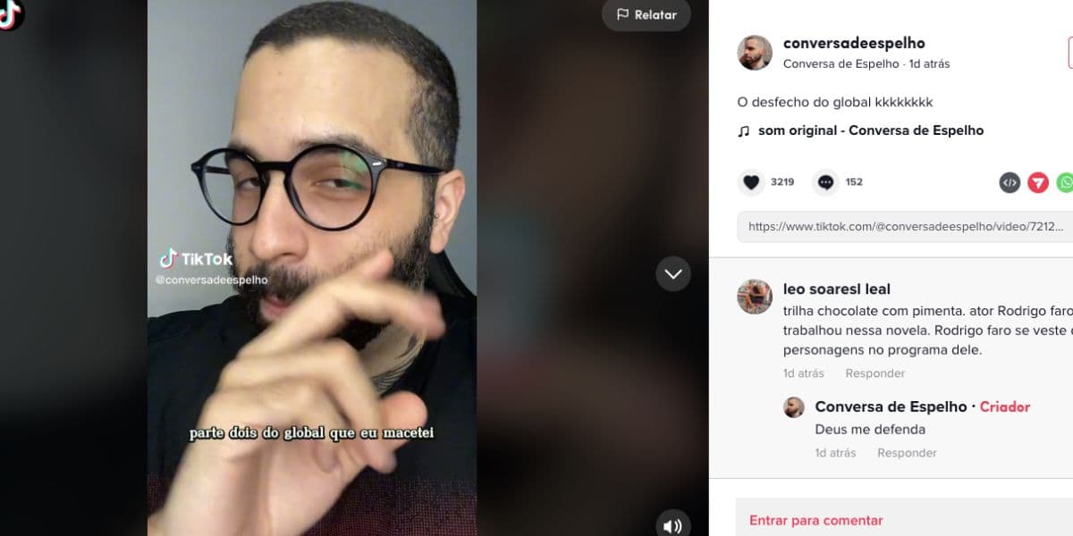 Europpa, dono do perfil Conversa de Espelho, fala sobre relação com ator da Globo (Foto: Reprodução / TikTok) Europpa, dono do perfil Conversa de Espelho, fala sobre relação com ator da Globo (Foto: Reprodução / TikTok)
