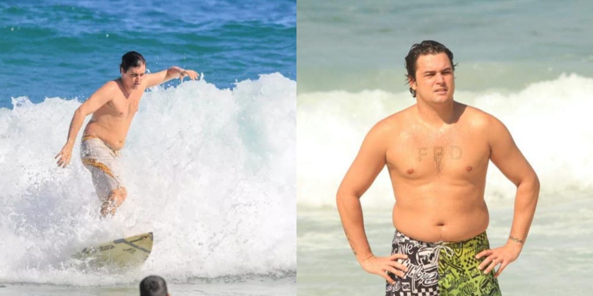 Felipe Dylon cresceu e está mais gordinho hoje em dia, e segue apaixonado pelo surf e as praias (Reprodução: Montagem TV Foco) Felipe Dylon cresceu e está mais gordinho hoje em dia, e segue apaixonado pelo surf e as praias (Reprodução: Montagem TV Foco)