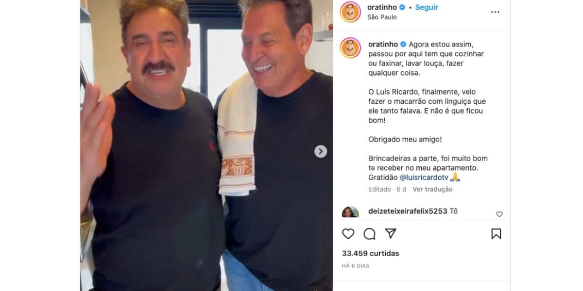 Ratinho recebe visita de Luís Ricardo, que faz macarrão, e fala sobre exigência de comida (Foto: Reprodução / Instagram) Ratinho recebe visita de Luís Ricardo, que faz macarrão, e fala sobre exigência de comida (Foto: Reprodução / Instagram)