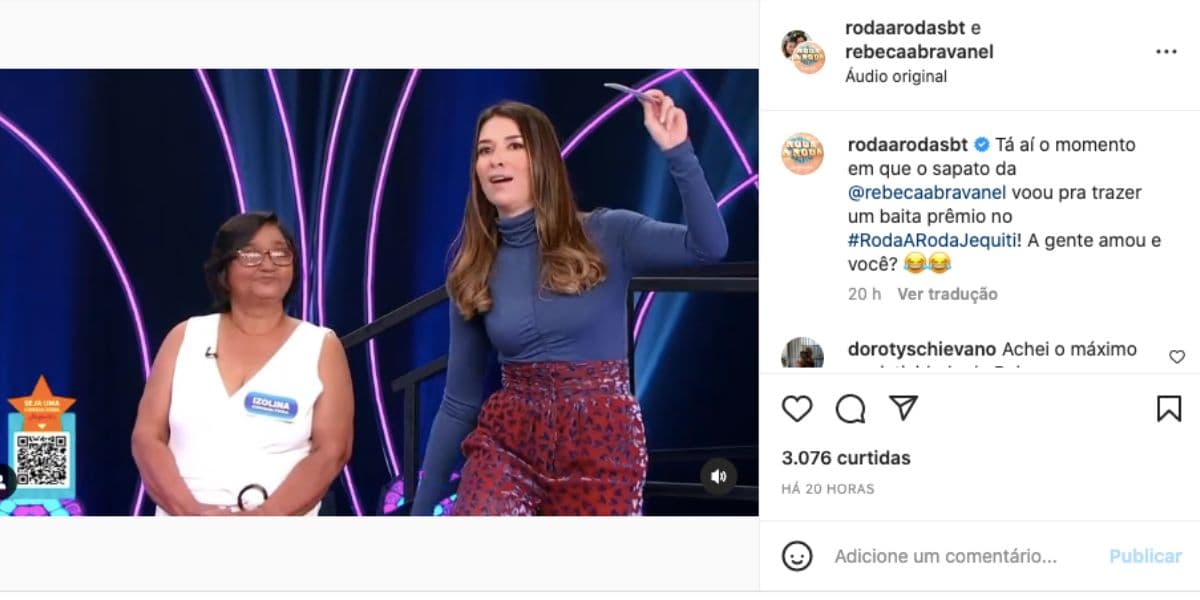 Rebeca Abravanel tira o sapato nos estúdios do SBT e arremessa para celebrar vitória de vendedora da Jequeti (Foto: Reprodução / Instagram) Rebeca Abravanel tira o sapato nos estúdios do SBT e arremessa para celebrar vitória de vendedora da Jequeti (Foto: Reprodução / Instagram)