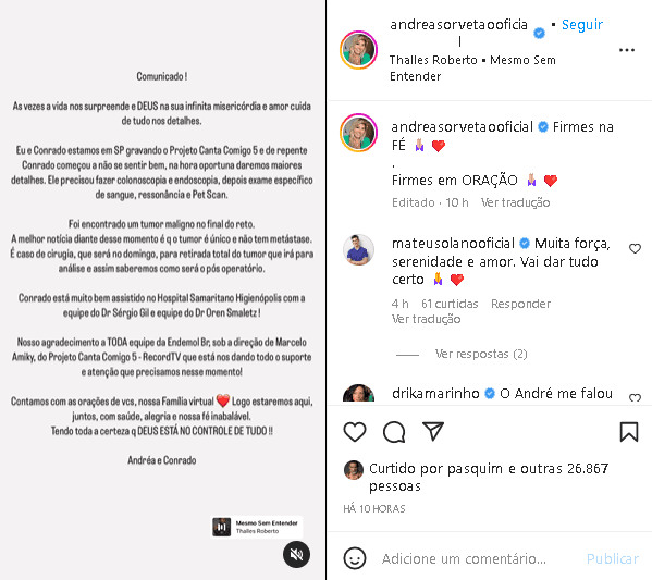 Andréa Sorvetão surpreendeu ao falar sobre o câncer do marido, Conrado (Foto: Reprodução/ Instagram) Andréa Sorvetão surpreendeu ao falar sobre o câncer do marido, Conrado (Foto: Reprodução/ Instagram)
