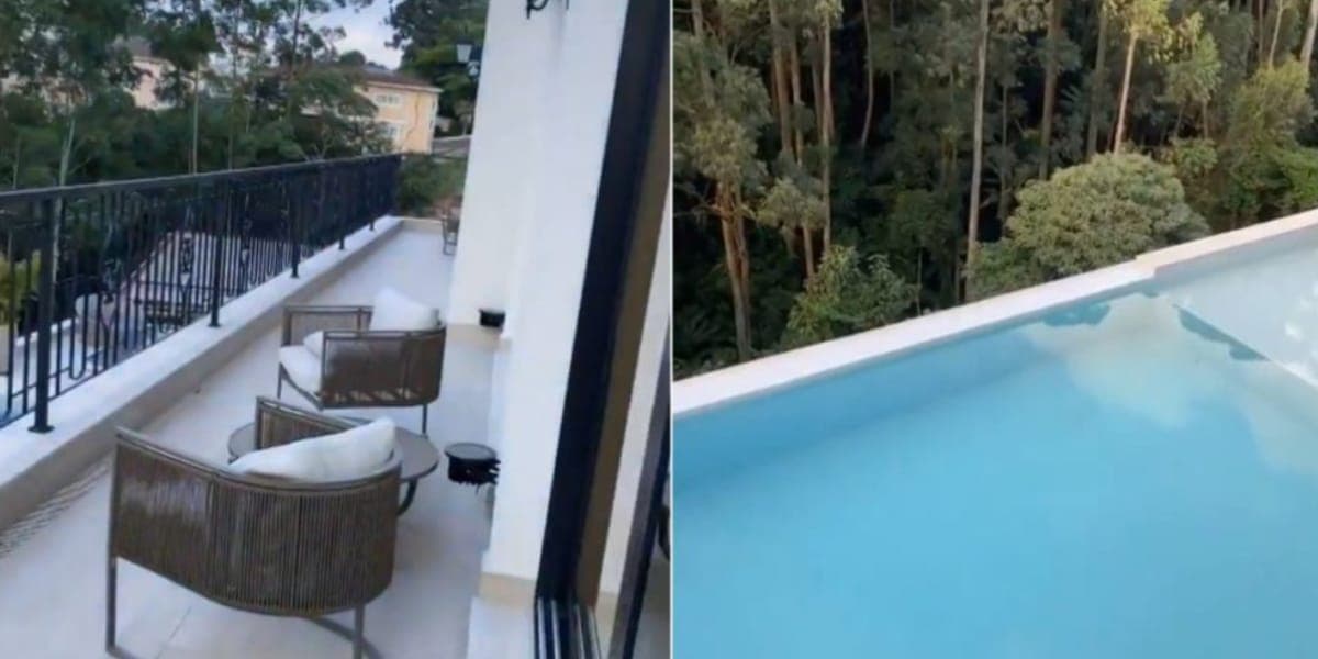 Varanda e piscina absurda da mansão de Simone (reprodução: Youtube)