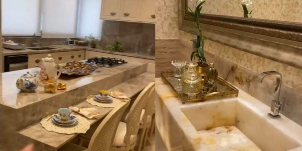 Área gourmet e banheiro luxuoso da irmã de Simaria (reprodução: Youtube)