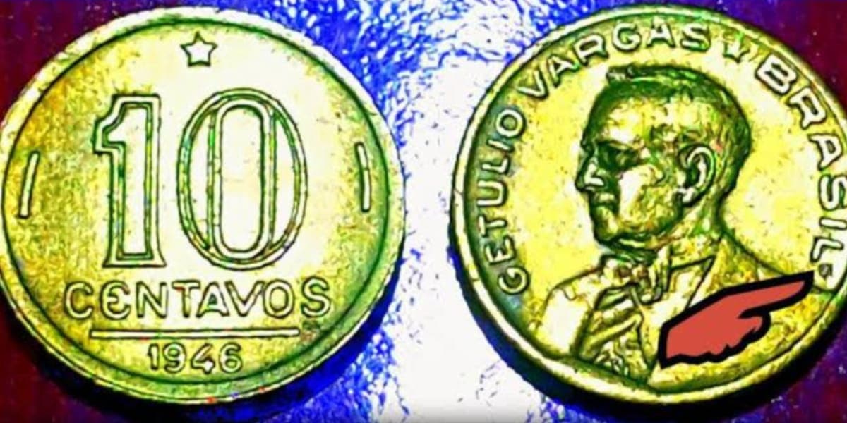 Esta moeda de 10 centavos de cruzeiro pode custar até R$30 mil(Reprodução: Youtube) Esta moeda de 10 centavos de cruzeiro pode custar até R$30 mil(Reprodução: Youtube)