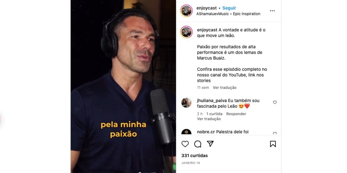 Marcus Buaiz fala sobre sua paixão pelo leão (Foto: Reprodução / Instagram) Marcus Buaiz fala sobre sua paixão pelo leão (Foto: Reprodução / Instagram)