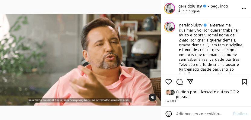 Geraldo Luís fez desabafo sincero (Foto: Reprodução/ Instagram) Geraldo Luís fez desabafo sincero (Foto: Reprodução/ Instagram)