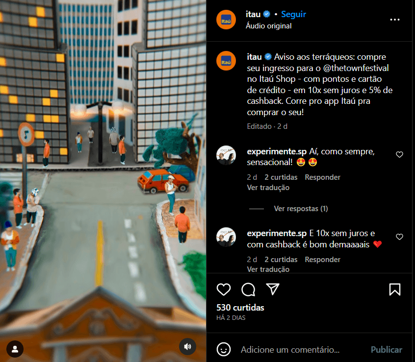 Anúncio das vantagens em comprar os ingressos do "The Town Festival" pelo marketplace do banco (Foto Reprodução/Instagram) Anúncio das vantagens em comprar os ingressos do "The Town Festival" pelo marketplace do banco (Foto Reprodução/Instagram)