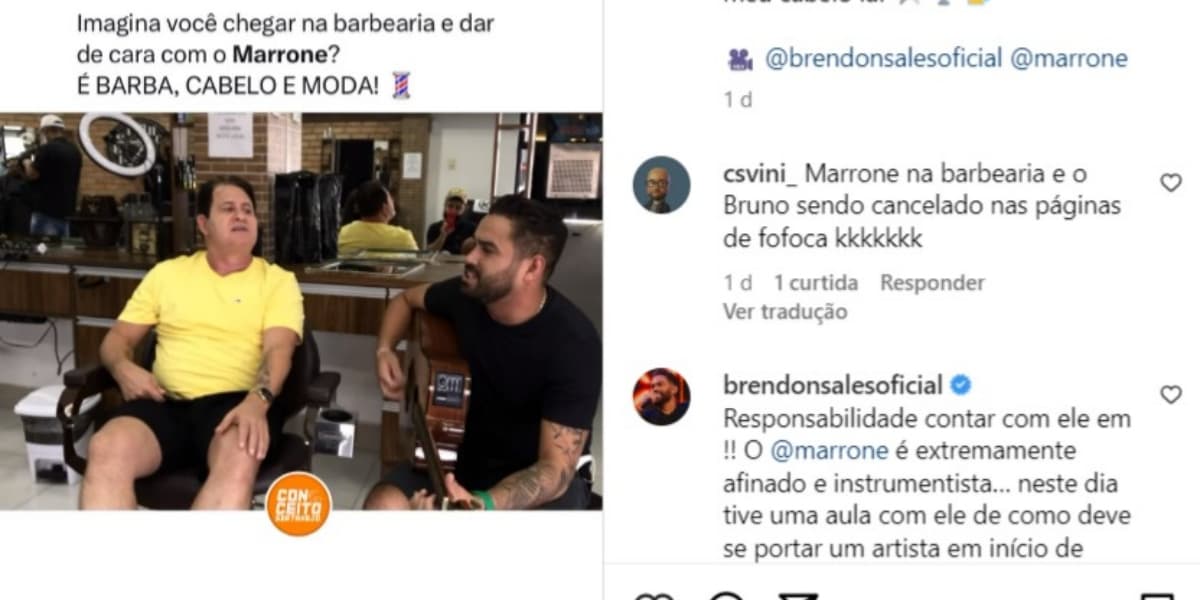 Marrone com o cantor Brendon Sales (Foto: Reprodução/Instagram) Marrone com o cantor Brendon Sales (Foto: Reprodução/Instagram)