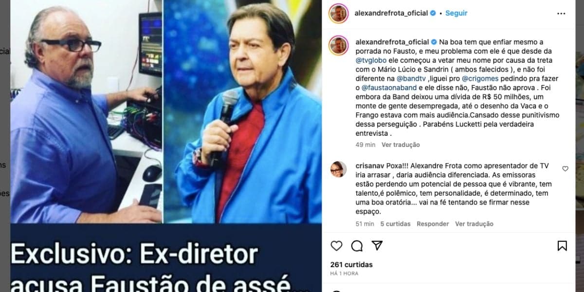 Alexandre Frota fala sobre Faustão (Foto: Reprodução / Instagram) Alexandre Frota fala sobre Faustão (Foto: Reprodução / Instagram)