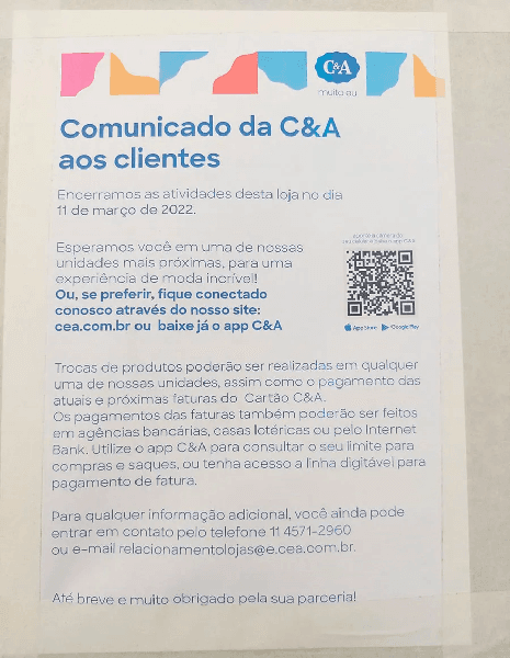 Comunicado da C&A (Foto: Reprodução/ Internet) Comunicado da C&A (Foto: Reprodução/ Internet)