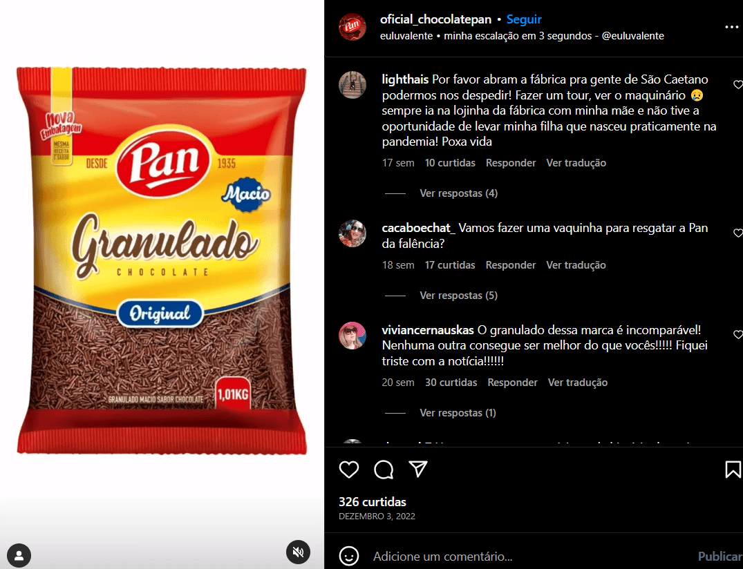 Clientes lamentam a falência da Pan por meio das redes sociais (Foto Reprodução/Instagram) Clientes lamentam a falência da Pan por meio das redes sociais (Foto Reprodução/Instagram)