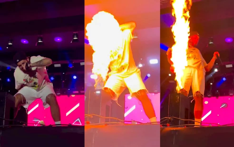 Zé Felipe quase foi atingindo por fogo em shows (Foto: Reprodução/ Redes Sociais) Zé Felipe quase foi atingindo por fogo em shows (Foto: Reprodução/ Redes Sociais)