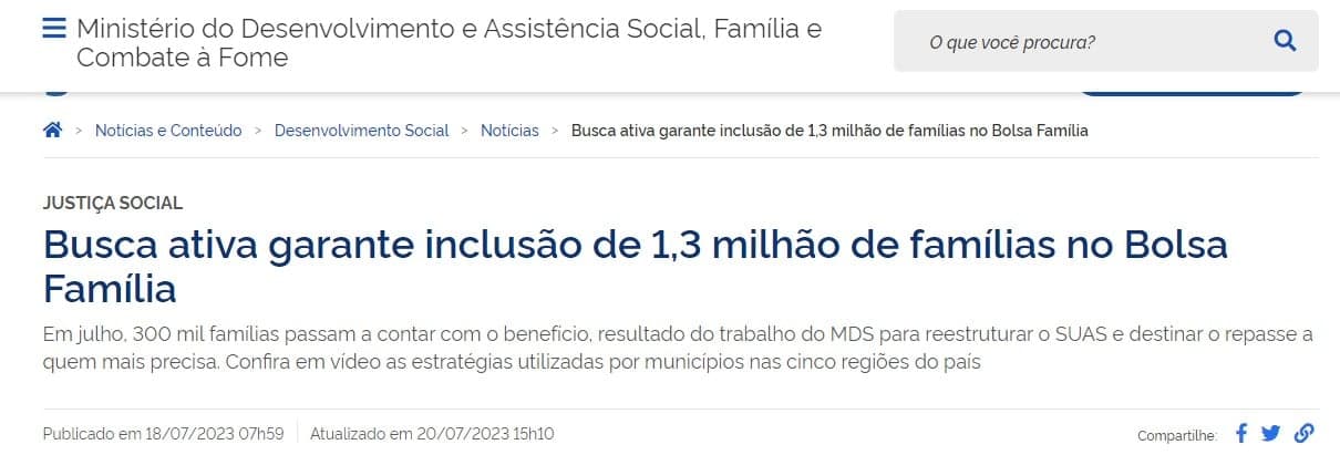 Bolsa Família ganhou mais famílias, conforme MDS (Foto: Gov) Bolsa Família ganhou mais famílias, conforme MDS (Foto: Gov)