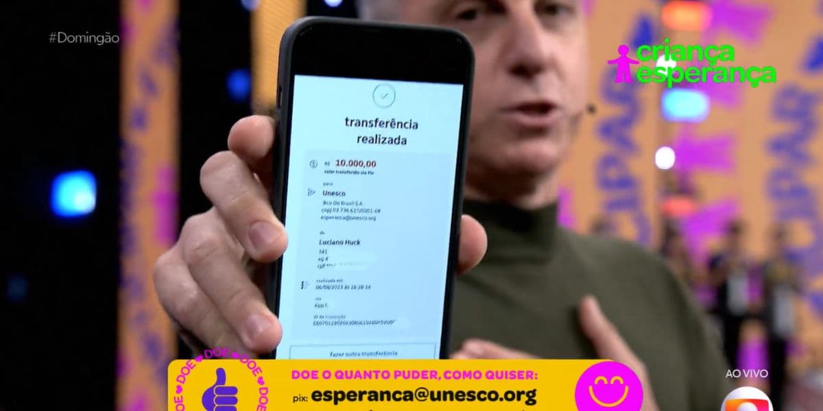 O apresentador doou 10 mil reais para o Criança Esperança (Reprodução: Globo) O apresentador doou 10 mil reais para o Criança Esperança (Reprodução: Globo)