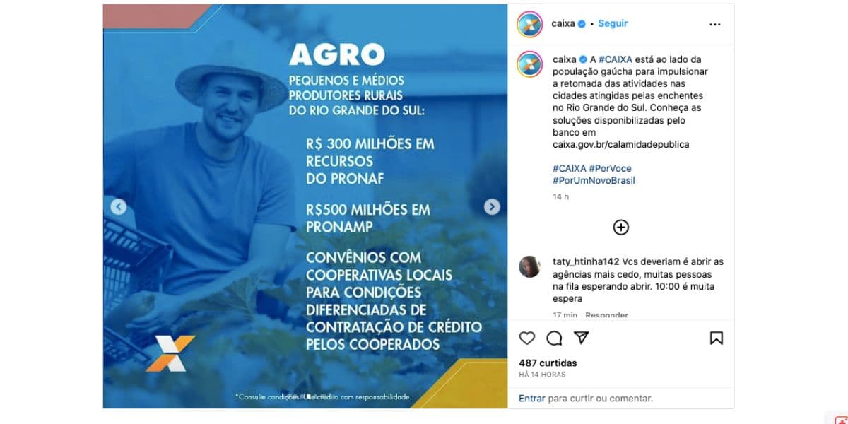 Comunicado da Caixa (Foto: Reprodução / Instagram) Comunicado da Caixa (Foto: Reprodução / Instagram)