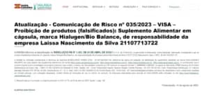 Comunicado da Anvisa - Foto Anvisa Comunicado da Anvisa - Foto Anvisa