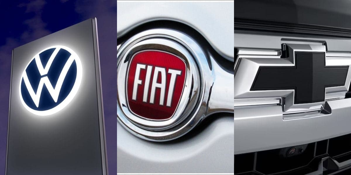 Chevrolet, Fiat e Volkswagen (Reprodução/Internet) Chevrolet, Fiat e Volkswagen (Reprodução/Internet)