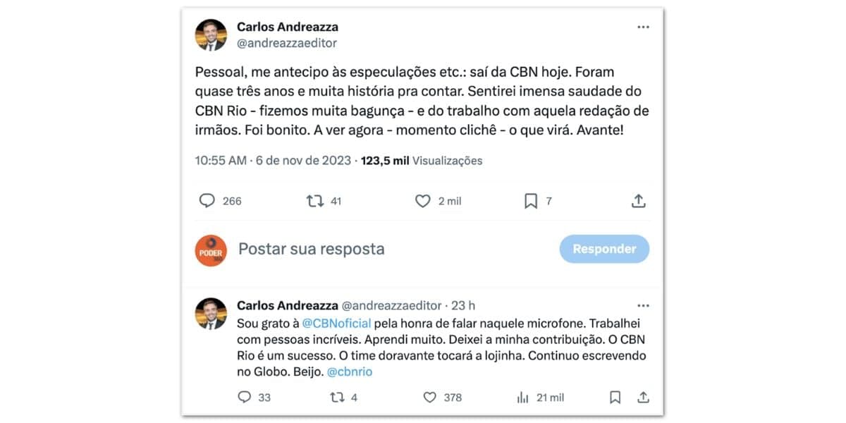 Comunicado Carlos Andreazza (Foto: Reprodução / Twitter) Comunicado Carlos Andreazza (Foto: Reprodução / Twitter)