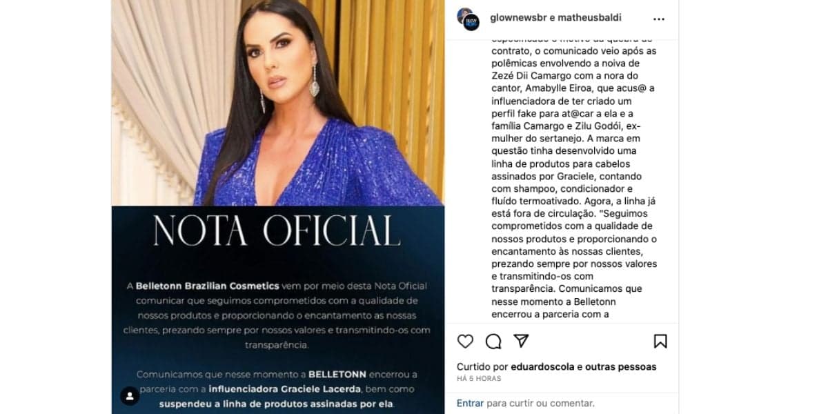 Comunicado de encerramento de parceria (Foto: Reprodução / Instagram) Comunicado de encerramento de parceria (Foto: Reprodução / Instagram)