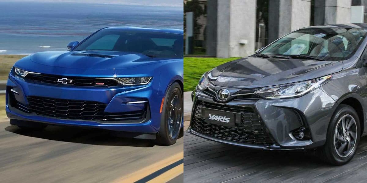 Chevrolet Camaro e Toyota Yaris (Reprodução: Montagem TV Foco) Chevrolet Camaro e Toyota Yaris (Reprodução: Montagem TV Foco)