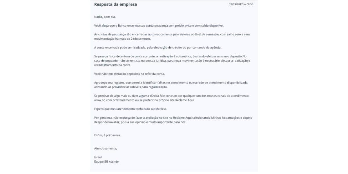 Comunicado do Banco do Brasil (Foto: Reprodução / Reclame Aqui) Comunicado do Banco do Brasil (Foto: Reprodução / Reclame Aqui)