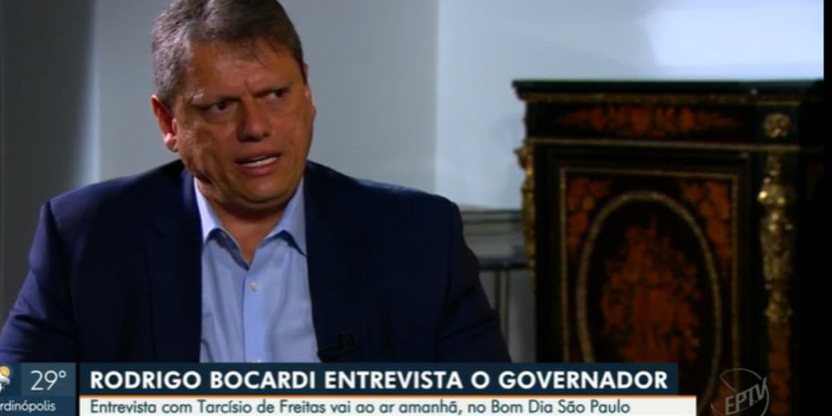Tarcísio de Freitas durante entrevista ao Bom Dia SP (Reprodução: Globo)