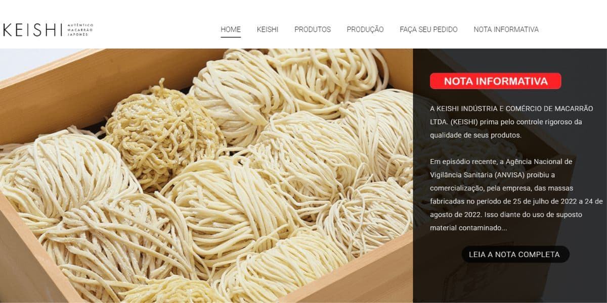 Aviso da Keishi em sua interface principal do site oficial da marca (Foto Reprodução/Keishi) Aviso da Keishi em sua interface principal do site oficial da marca (Foto Reprodução/Keishi)