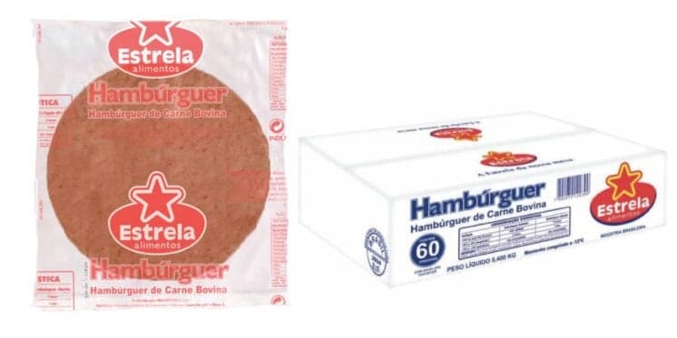Hambúrguer Congelado de Carne Bovina, da marca Estrela Alimentos (Foto Reprodução/ Internet/MegaG Alimentos) Hambúrguer Congelado de Carne Bovina, da marca Estrela Alimentos (Foto Reprodução/ Internet/MegaG Alimentos)