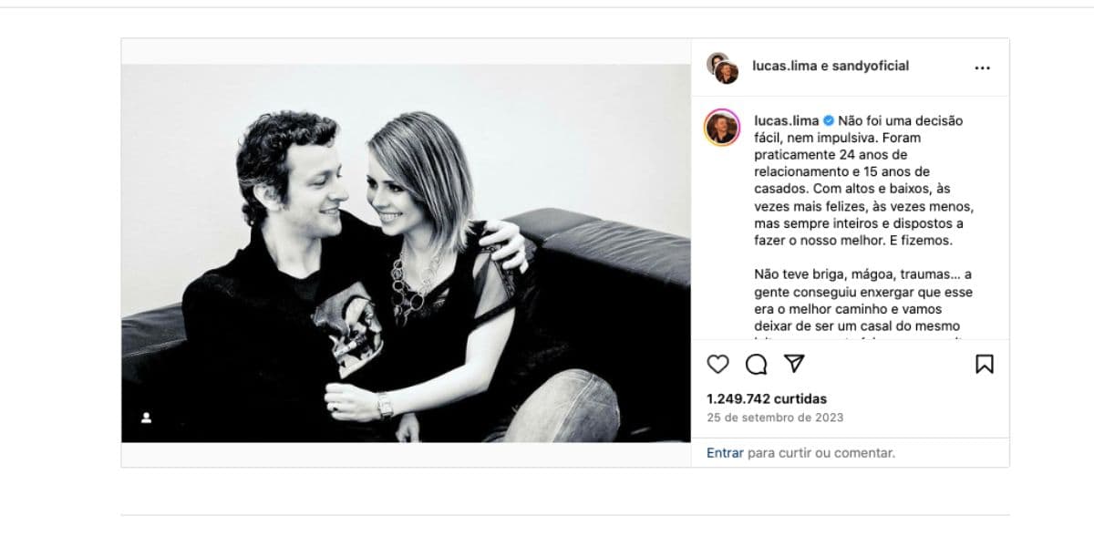 Comunicado Lucas Lima e Sandy (Foto: Reprodução / Instagram) Comunicado Lucas Lima e Sandy (Foto: Reprodução / Instagram)