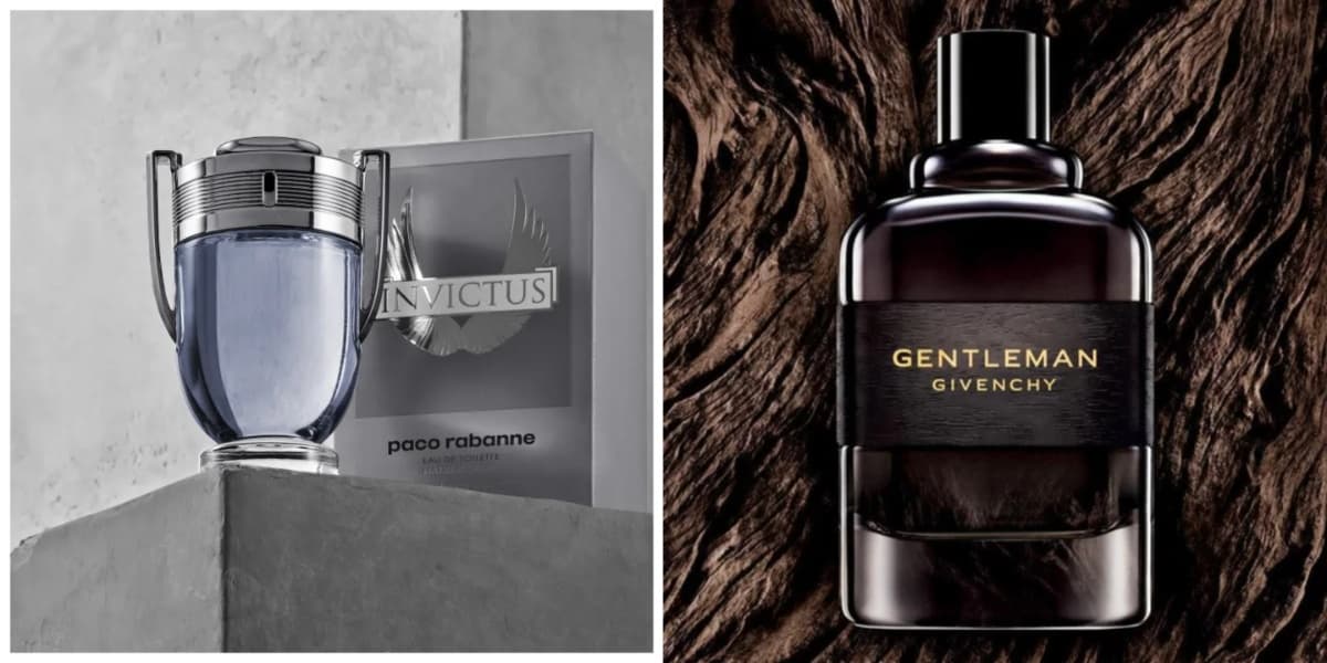 Modelos dos perfumes Invictus e Givenchy Gentleman - Foto: Montagem Modelos dos perfumes Invictus e Givenchy Gentleman - Foto: Montagem
