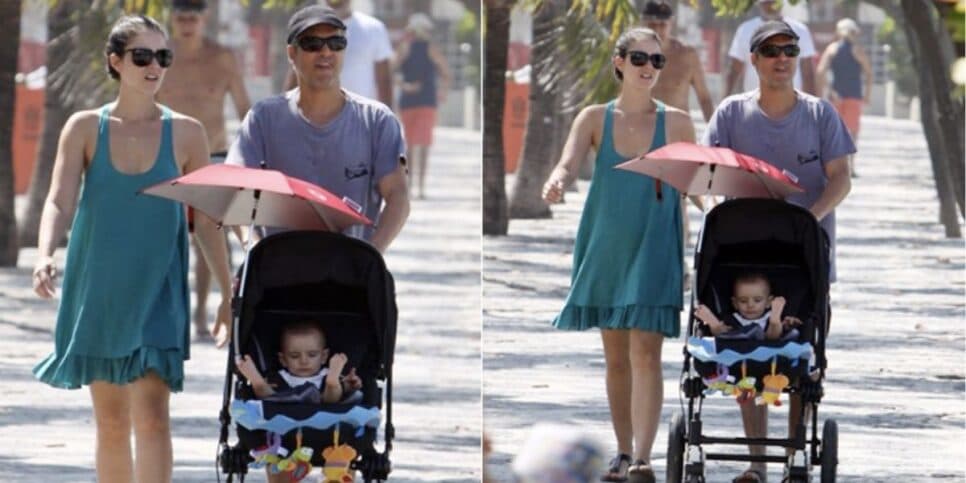 Atriz e André Barros passeando com o filho Antônio (Reprodução/O Fuxico)