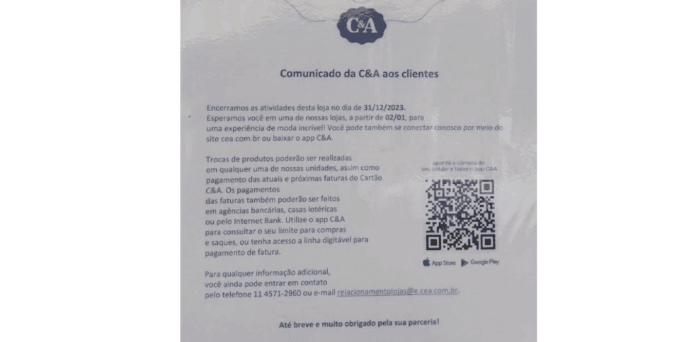 Comunicado da C&A (Foto: Reprodução / Internet) Comunicado da C&A (Foto: Reprodução / Internet)