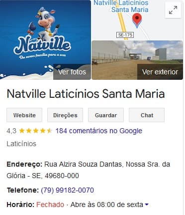Status da empresa até então responsável pela marca de leite Natville (Foto: Reprodução / Google Maps) Status da empresa até então responsável pela marca de leite Natville (Foto: Reprodução / Google Maps)
