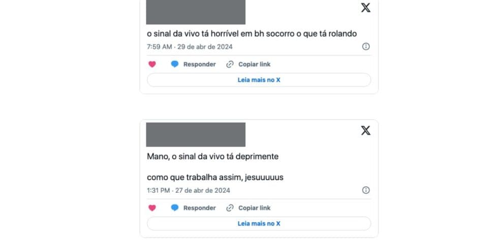 Clientes reclamam sobre sinal da Vivo (Foto: Reprodução / X) Clientes reclamam sobre sinal da Vivo (Foto: Reprodução / X)
