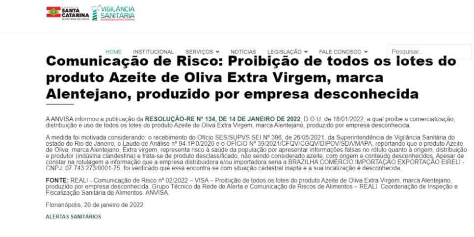 Empresa desconhecida falsificou o azeite Alentejano (Reprodução: Internet) Empresa desconhecida falsificou o azeite Alentejano (Reprodução: Internet)