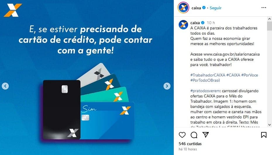 Cartão de crédito é oferecido aos trabalhadores (Foto: Reprodução / Instagram)
Cartão de crédito é oferecido aos trabalhadores (Foto: Reprodução / Instagram)