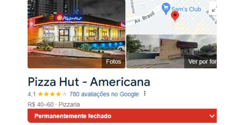 O local aparece como fechada permanentemente (Reprodução: Google Maps) O local aparece como fechada permanentemente (Reprodução: Google Maps)