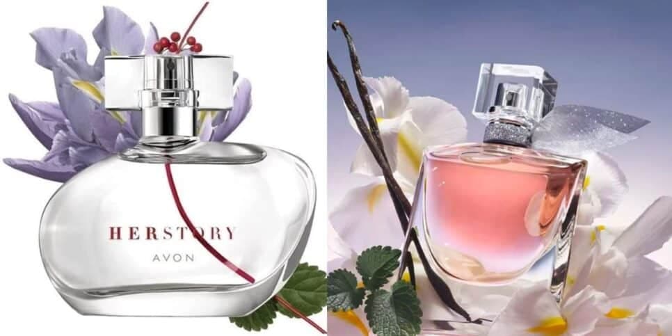 HerStory da Avon/La Vie Est Belle da Lancôme (Foto Reprodução/Montagem/Shopee/Beleza na Web) HerStory da Avon/La Vie Est Belle da Lancôme (Foto Reprodução/Montagem/Shopee/Beleza na Web)