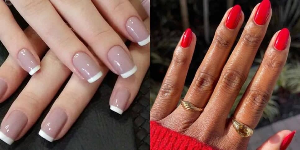 Beje e vermelho são unhas muito elegantes às mulheres (Reprodução: Montagem TV Foco) Beje e vermelho são unhas muito elegantes às mulheres (Reprodução: Montagem TV Foco)