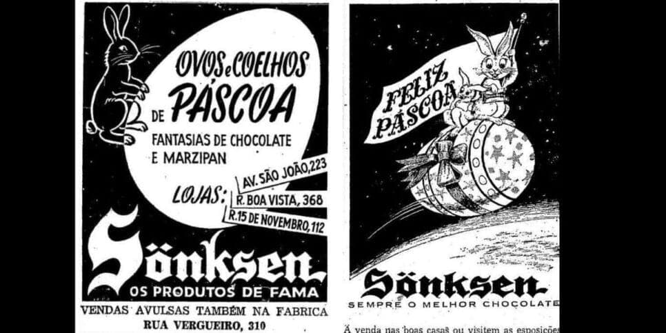Propaganda da fábrica de chocolates da Sönksen (Foto Reprodução/Montagem/Lennita/São Paulo Antiga) Propaganda da fábrica de chocolates da Sönksen (Foto Reprodução/Montagem/Lennita/São Paulo Antiga)