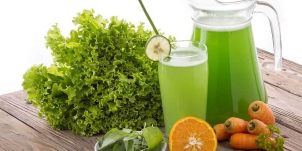 Suco de cenoura, alfafa e alface (Foto Reprodução/Canva) Suco de cenoura, alfafa e alface (Foto Reprodução/Canva)