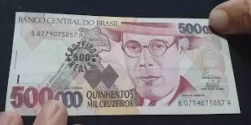 Cédula de Cr$ 500 mil (Foto Reprodução/YouTube) Cédula de Cr$ 500 mil (Foto Reprodução/YouTube)