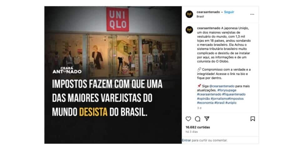 Publicação sobre a Uniqlo (Foto: Reprodução / Instagram)