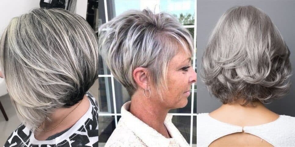 Corte de cabelo grisalho médio com camadas (Reprodução: Montagem TV Foco) Corte de cabelo grisalho médio com camadas (Reprodução: Montagem TV Foco)