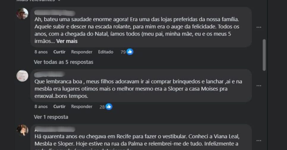 Comentários dos antigos frequentadores da loja Casa Viana (Foto Reprodução/Facebook) Comentários dos antigos frequentadores da loja Casa Viana (Foto Reprodução/Facebook)