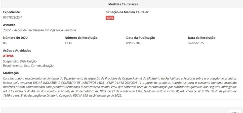 Resolução da ANVISA com ação contra lotes da DIELAT pt 1 (Foto Reprodução/ANVISA) Resolução da ANVISA com ação contra lotes da DIELAT pt 1 (Foto Reprodução/ANVISA)