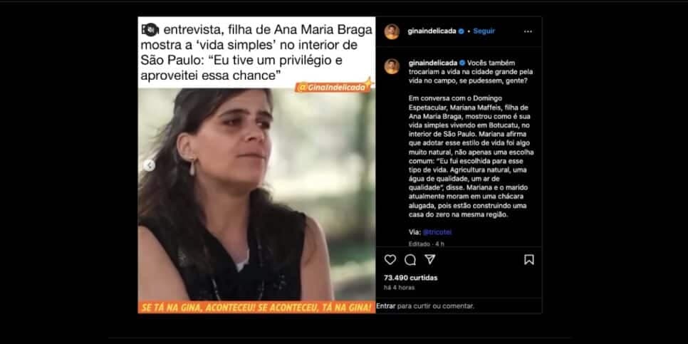 Entrevista de Mariana Maffeis (Foto: Reprodução / Instagram) 
