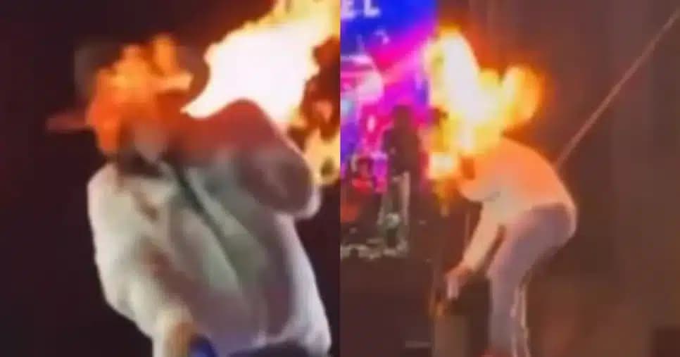 “Dor”: Cantor de dupla sertaneja sofre acidente e rosto pega fogo durante show