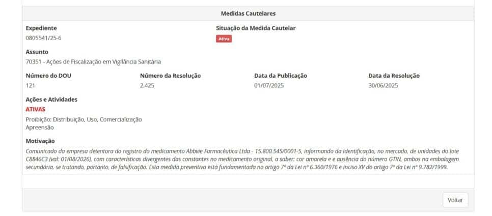 Denúncia contra BOTOX falsificado parte 2 (Foto Reprodução/ANVISA) Denúncia contra BOTOX falsificado parte 2 (Foto Reprodução/ANVISA)